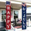 COCHIE Happy 4th of July Decorations Banner a Set of 2, 12"x71" Fourth of July Party Door Porch Sign Banner for Home Yard Lawn Front Door Decor, Red Blue White Parties Decoration Indoor Outdoor (USA Flag)