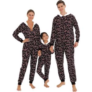 YEAXLUD Matching Family Pajamas Christmas Onesie Jumpsuit Zipper Soft PJ's Cute One Piece Printed Xmas Sleepwear (12-14 Years)