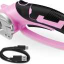 Cordless Electric Scissors, 4V Rechargeable Box Cutter & Cardboard Cutter with Titanium Blade, LED Light, Safety Lock - Rotary Cutter for Fabric, Leather, Carpet, Plastic, Crafting, Sewing (Pink)