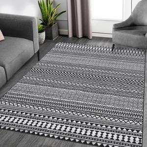 RUGSREAL Large 9 x 12 Boho Area Rug for Living Room - Non Slip, Low Pile, Machine Washable Farmhouse Carpet for Bedroom, Home Office (Black)