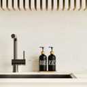 Glass Soap Dispenser for Kitchen Sink and Bathroom - Modern Farmhouse Decor, Hand Soap Dispenser for Kitchen Sink Decor (Black-dishes)