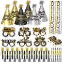2026 New Years Eve Party Hats Kit - Happy New Years Paper Hats Eve Party Supplies for Adults Celebration Decoration (Black Gold Silver Hat + Glasses)