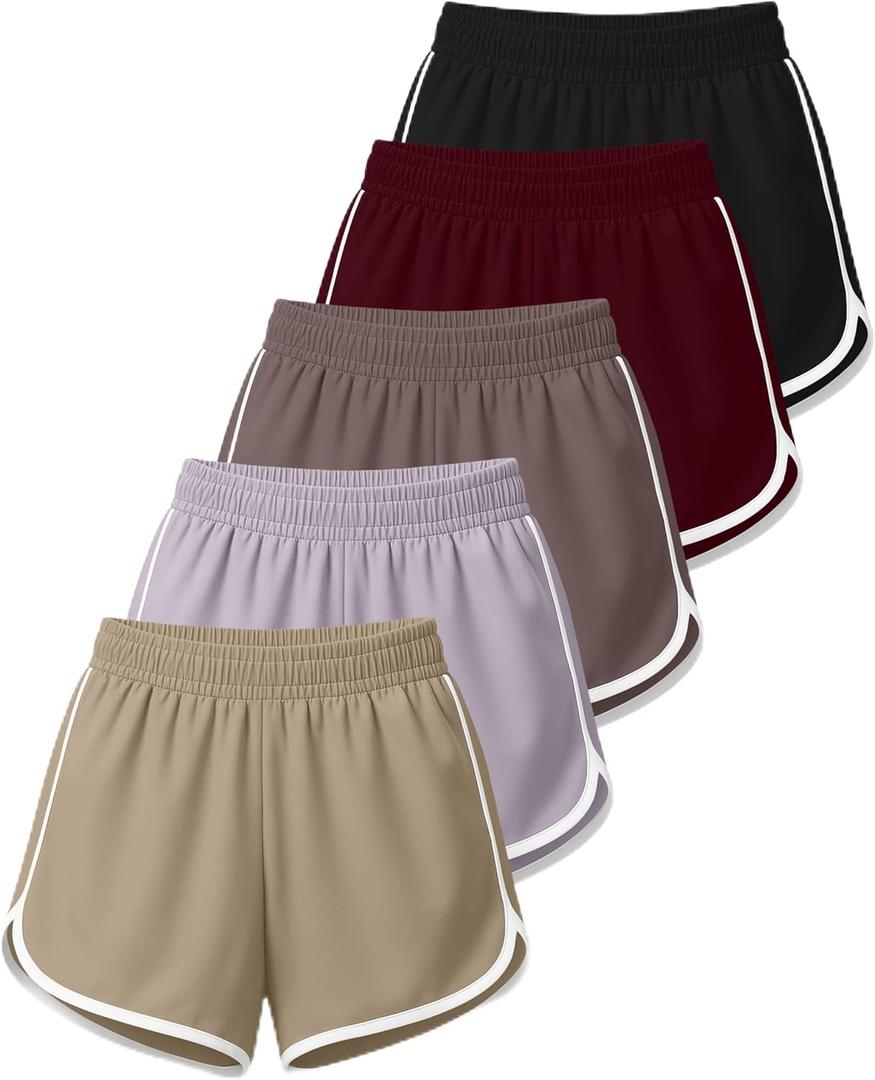 Real Essentials 5 Pack: Womens Dry-Fit Dolphin Shorts Athletic Running Workout Gym Lounge Active Casual (2X, Set 6)