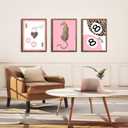 Trendy Leopard Canvas Wall Art Set of 3 - Pink Cheetah Prints Wall Decor Pictures, Funky Lucky You 8 Ball Poster Preppy Aesthetic Paintings, for Dorm Apartment Girls Bedroom 12x16 Inch Unframed