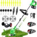 Electric Weed Wacker Cordless, with 2 X 21V 2.0Ah Battery Powered, 3 in 1 Stringless Grass Trimmer/Mini Mower/Brush Cutter Cordless 4 Types of Cutting Blades, Brush Cutter for Lawn Yard Garden