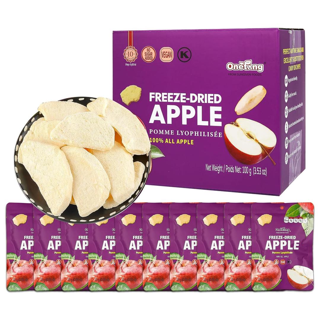 ONETANG Freeze-Dried Fruit Apple Chips, 10 Pack Single-Serve Pack, Non GMO, Kosher, No Add Sugar, Gluten free, Vegan, Holiday Gifts, Healthy Snack 0.35 Ounce (EXP 01/16/27)