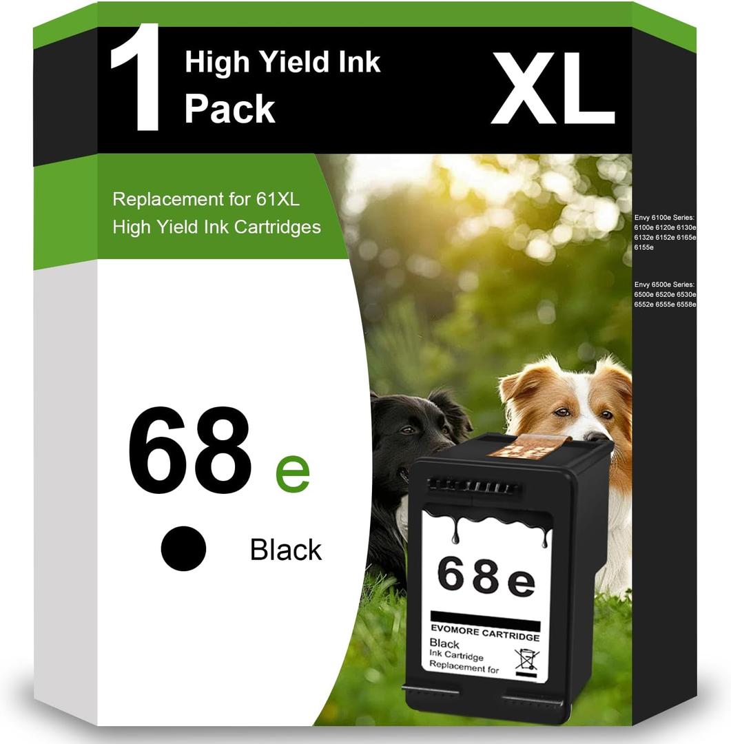 68 Black Ink Cartridge High Yield Replacement for HP 68xl Black Ink Compatible with Envy 6155e 6500e 6552e 6555e 6558e 6100e 6152e Printer 6520e 6530e 6165e 6110e 6120e(1-Pack)