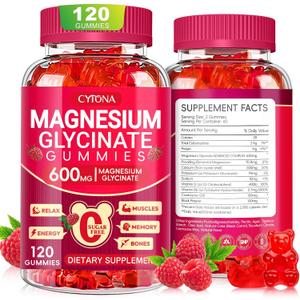 Magnesium Glycinate Gummies 600mg, Sugar Free Magnesium Gummies for Adults, BBD 10/2027