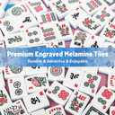 American Mahjong Tile Set with Blue Printed Carrying Bag, 166 Premium Tiles, 4 All-in-One Color Racks/Pushers, Mah Jongg Sets, Mahjong Game Set for Travel, Christmas, Birthday Gifts