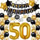 50th Birthday Decorations for Men Women, Over The Hill Party Supplies 50th Balloons Happy Birthday Banner Hanging Swirls for 50th Anniversary Decorations Black and Gold Party Decor