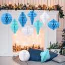 Watersay 10 Pcs Jumbo 10-14 Inch Christmas Honeycomb Paper Ornaments Hanging Xmas Honeycomb Balls Reusable Vintage Christmas Paper Lantern for Holiday Indoor Tree Party Decor (Blue Colors)
