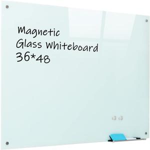 Magnetic Glass Whiteboard, 36"x48"(90x120cm) Frameless Dry Erase Board White Board Surface Wall Mounted for Office, Classroom & Home