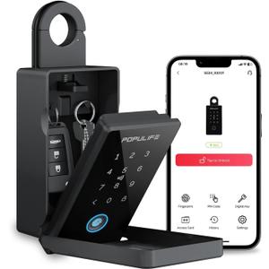 Populife Smart Fingerprint Lock Box for Keys with Code, Wireless Remote Access Key Lock Box for Outside, Digital Key Lockbox for Realtor Airbnb, Work Offline