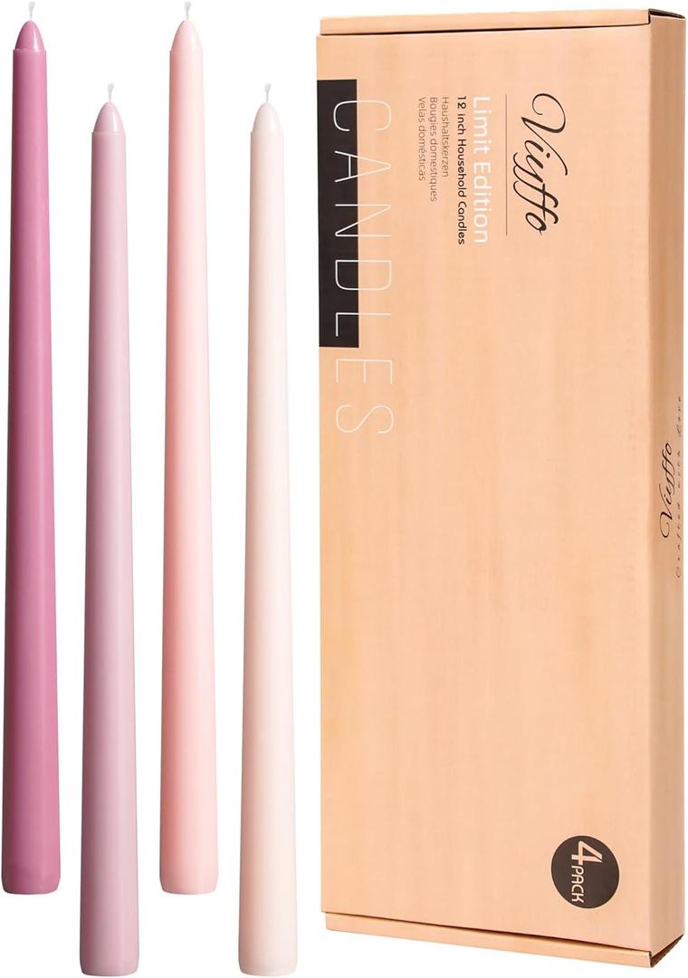 Viyffo 12 Inch Purple Taper Candles Set of 4 Unscented Smokeless Long Tall Tapered Candle for Candlesticks Sticks Wedding Advent Home Decor Dinner Christmas