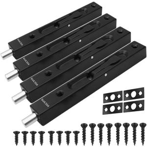szhdxsy Hidden Latch & Bolt 304 Stainless Steel 8 inch(202cm) Security Door Bolt Latch, Double Door Lever Action Flush Bolt Latch, French Door Slide Bolt Lock,Silver (4-Pack) (Black)