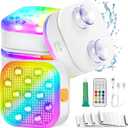 Pool Lights, Rechargeable Submersible LED with Remote, IP68 Waterproof,16 Colors Tub Pool Lights with Glue, Suction Cups for Above Ground Inground Pool Bathtub Pond Party Decoration-4 Pack