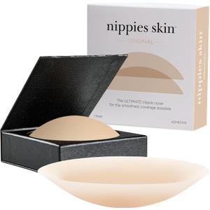 Nippies Nipple Covers for Women with Travel Case, Reusable Nipple Pasties with Skin-Safe Adhesive, Invisible Braless Solution under Clothing - Original Circle Covers, Crème, Size 1 (Fits A-C Cups)