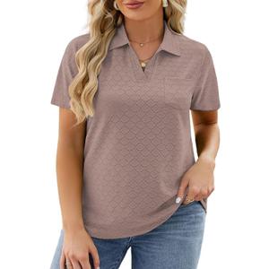 Plus Size Shirts for Women Summer Eyelet Tops Lapel Neck Tees Powder Pink, Size: 2XL Plus Size Shirts for Women Summer Eyelet Tops Lapel Neck Tees Powder Pink, Size: 2XL