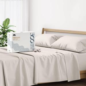 Mayfair Linen 500 Thread Count California King Cotton Sheets - 4 PC Cal King Size Bed Sheet Set Cotton (Taupe), Soft, Cooling, Sateen 16" Deep Pocket Bedsheet for Hot Sleepers (Fits 18" Mattress)