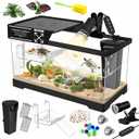GOZILLA Aquatic Turtle Tank Kit+Lamp+Filter, Upgrade PC Turtle Tank Starter Kit with Adjustable Lamp & Filter,Reptile Habitat with Lid,Hanging Platform for Small Reptiles.(15.75×7.9×9''/Black Kit)