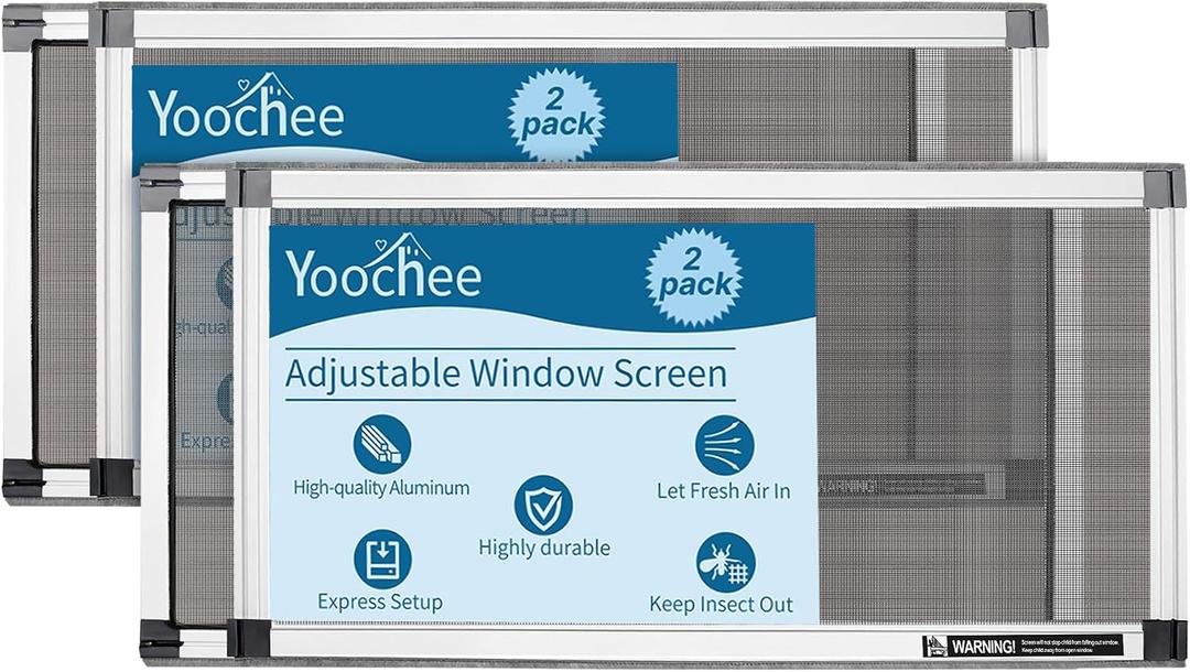 Expandable Window Screen, 2 Pack Adjustable Window Screen (10" H x 19" - 36" W) - Small Replacement Window Screens with Frame, Durable Replacement Screen for Window