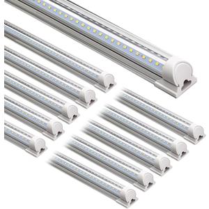 Barrina LED Shop Lights, 8FT 72W 10000LM 5000K, Daylight White, V Shape, Clear Cover, High Output, Linkable, T8 LED Tube Light, for Garage 8 Foot with Plug (Pack of 10)