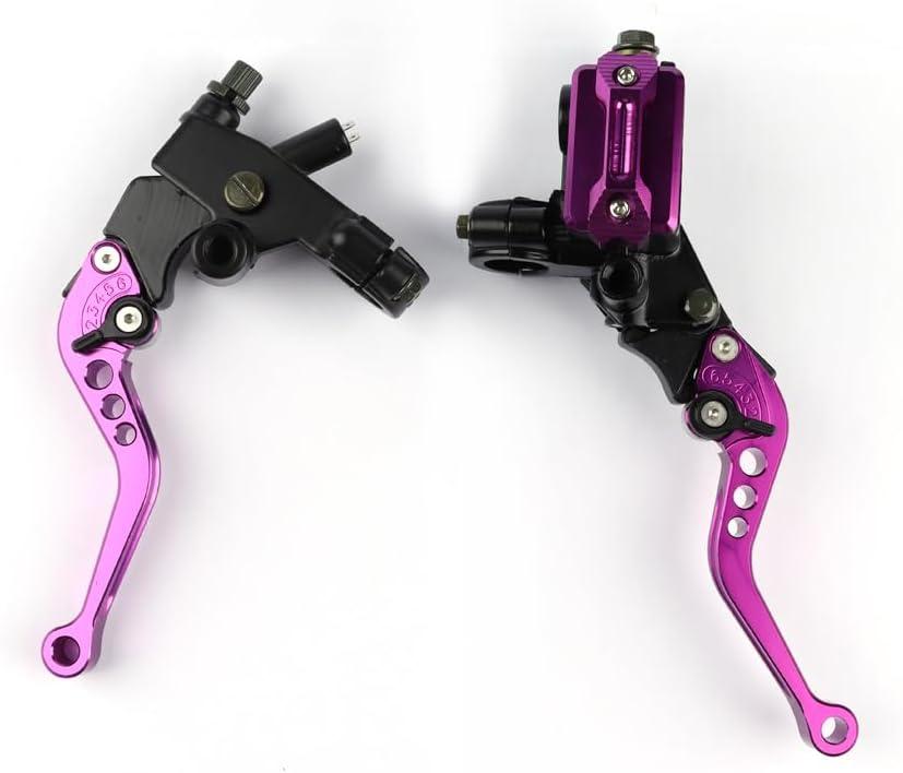 Universal Motorcycle 7/8" 22mm Brake Master Cylinder Reservoir Handlebar Clutch Lever CNC Left & Right Set Compatible with Honda Kawasaki Suzuki Yamaha Purple