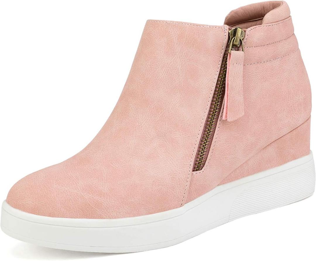 DREAM PAIRS Women’s Platform Wedge Sneakers Ankle Booties, Size: 8, Pink