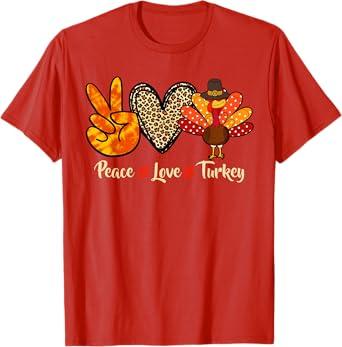 Peace Love Turkey Little Pilgrim Thanksgiving Womens Girls T-Shirt XS