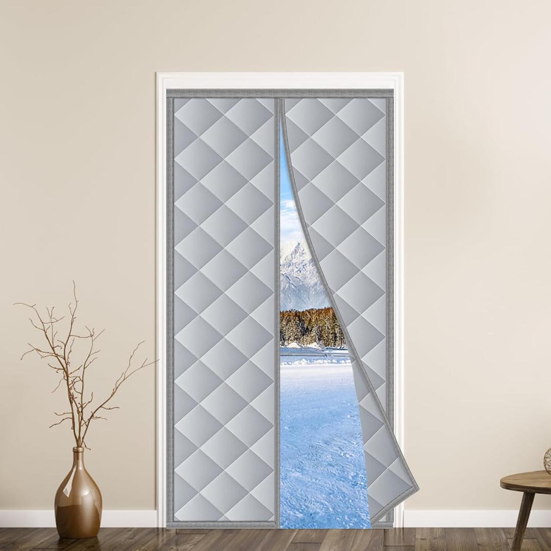 UNAOIWN Magnetic Thermal Insulated Door Curtain Fits Door Size 36" x 80", Insulated Hands-Free Closing Door Screen for Winter Warm Cold Protection, Weatherproof, Windproof, Soundproof