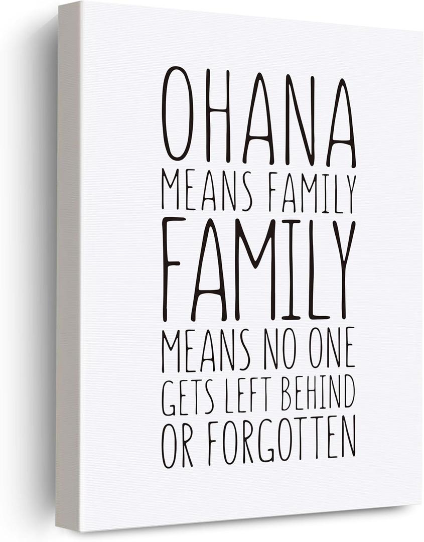 Ohana Means Family Sign Hawaiian Home Decor, Ohana Hawaii Gifts for Women Men, Framed Hawaiian Hawaii Canvas Poster Painting Wall Art, Ready to Hang for Home Office Bathroom 12 x 15 Inch