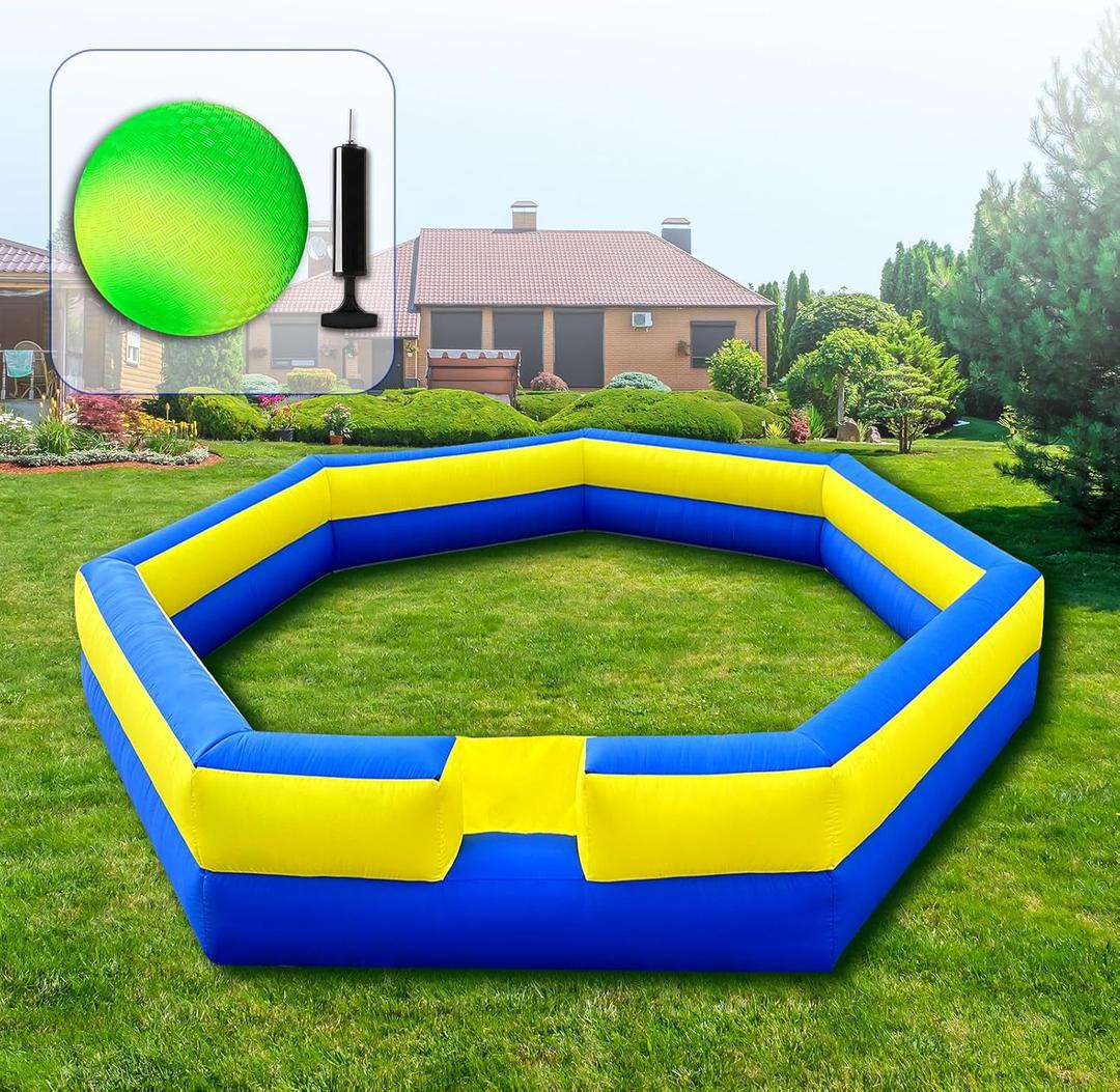 WARSUN 15Ft Gaga Ball Pit with Gaga Ball, Portable Gaga Ball Inflatable for Indoor Outdoor School Family Activities Inflatable Sport Games (Blue&yellow)