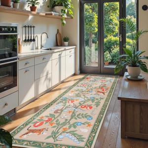 Collive Rug Runners for Hallway 2.6x8, Washable Jungle Animal Kitchen Runner Carpet Green Non Slip Bathroom Mats, Soft Low Pile Stain Resistant Entryway Rugs for Bedroom, Laundry Room