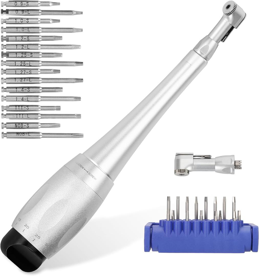 Implant Universal Hex Driver Screw Screwdriver Kit, with (5-35N.Cm) 7 Kinds of Torque +16 Universal Screws, Metal Plate Lock Design, Dual Head Design, for Dental Clinic