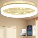 Smart Ceiling Fans with Lights Remote - 20'' WiFi Alexa Flush Mount Low Profile Modern Ceiling Fans for Bedroom - Stepless Color Temperature and 6 Speeds - White