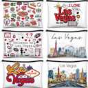 Reginary 6 Pcs City Cosmetic Bag Souvenir Gifts New York Zipper Pouch Chicago Souvenir Seattle Boston Nashville London Paris Italy Alaska Gifts Memento for Women Traveler(Las Vegas)