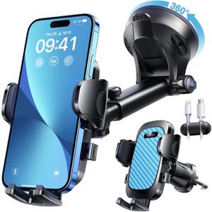 YRU True Military-Grade [360 Rotation Suction] 2025 Ultimate Car Phone Holder Mount 90+LBS Safest Strongest & Patent Certs Dashboard Windshield Vent for iPhone 17 16 Pro Max Samsung, Royal Blue