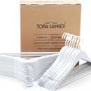 TOPIA HANGER All White Wooden Hangers, Solid Wood Suit Hangers with Extra Thick Hook and Non Slip Pants Bar, Heavy Duty Coat Hangers with Notches, Bridal Hangers for Shirts 16 Pack -CT01W