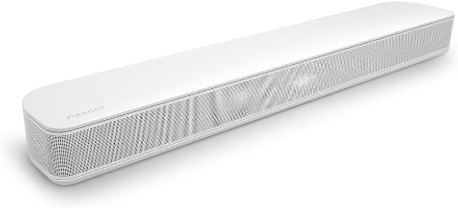 FUNLOGY Sound Bar for Smart TV, 100W 2.1ch Bluetooth 5.0 Soundbar with HDMI ARC, Optical & AUX, Remote Control, for Projector and Gaming, White