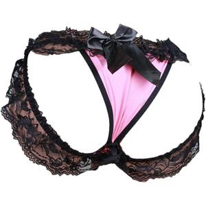 aishani Men's Sissy Panties Femboy Lingerie Underwear Feminine Lace Bikini Jockstrap Briefs For Crossdresser,Comfortable For Daily Wear,S Pink