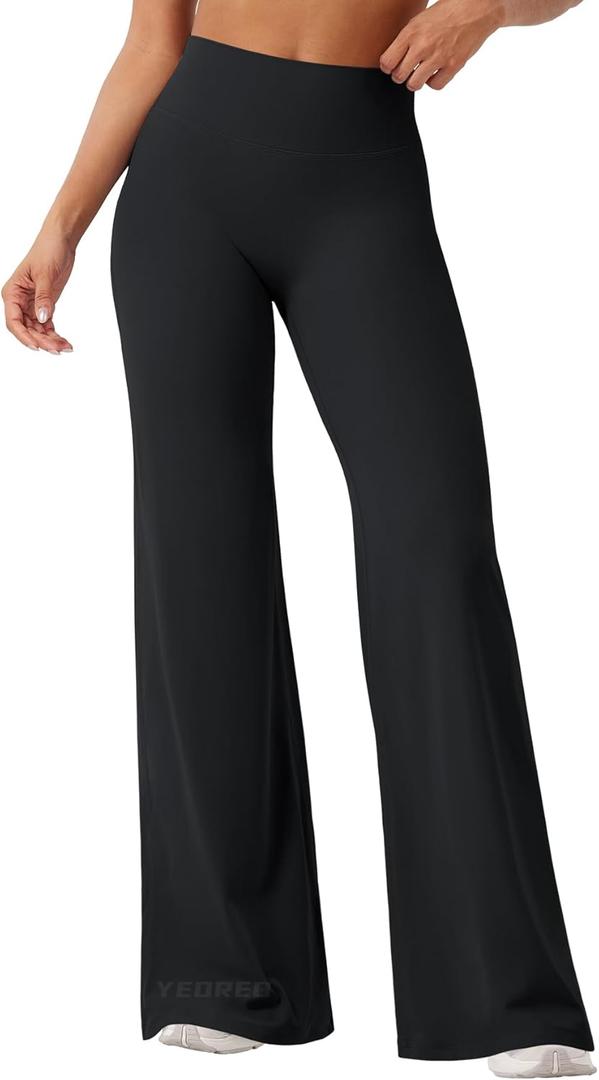YEOREO Workout Leggings Womens No Front Seam Straight Leggings 33"High Waist Buttery Eddiy Gym Yoga Pants (Medium, Black)