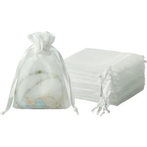 QIANF 20 Pcs White Small Organza Bags 4X6 inch for Wedding Favors with Drawstring, Mini Mesh Gift Bags Jewelry Pouch for Candy Bridal Shower Party Favor Baby Shower Christmas