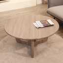 FINECASA Wooden Round Coffee Table, Curved Leg, Accent Couch, Coffee Table for Livingroom, Round Wood Table, 36 x 18 Inches, Natural (Center)
