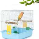 Small Bird Cage, Lightweight for Parakeets, Hanging for Parrot, Travel for Cockatiel, Outdoor Budgie, Pet Products Flat Top Economy Small Animal Cage with Stand Accessories with White Wire, Blue