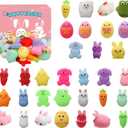32 PCS Easter Mochi Squishy Toys Stress Relief Squishies for Kids Boys Girls Toddlers Easter Basket Stuffers Egg Fillers Gifts Party Favors,Easter Basket Stuffers fillers with Storage Box