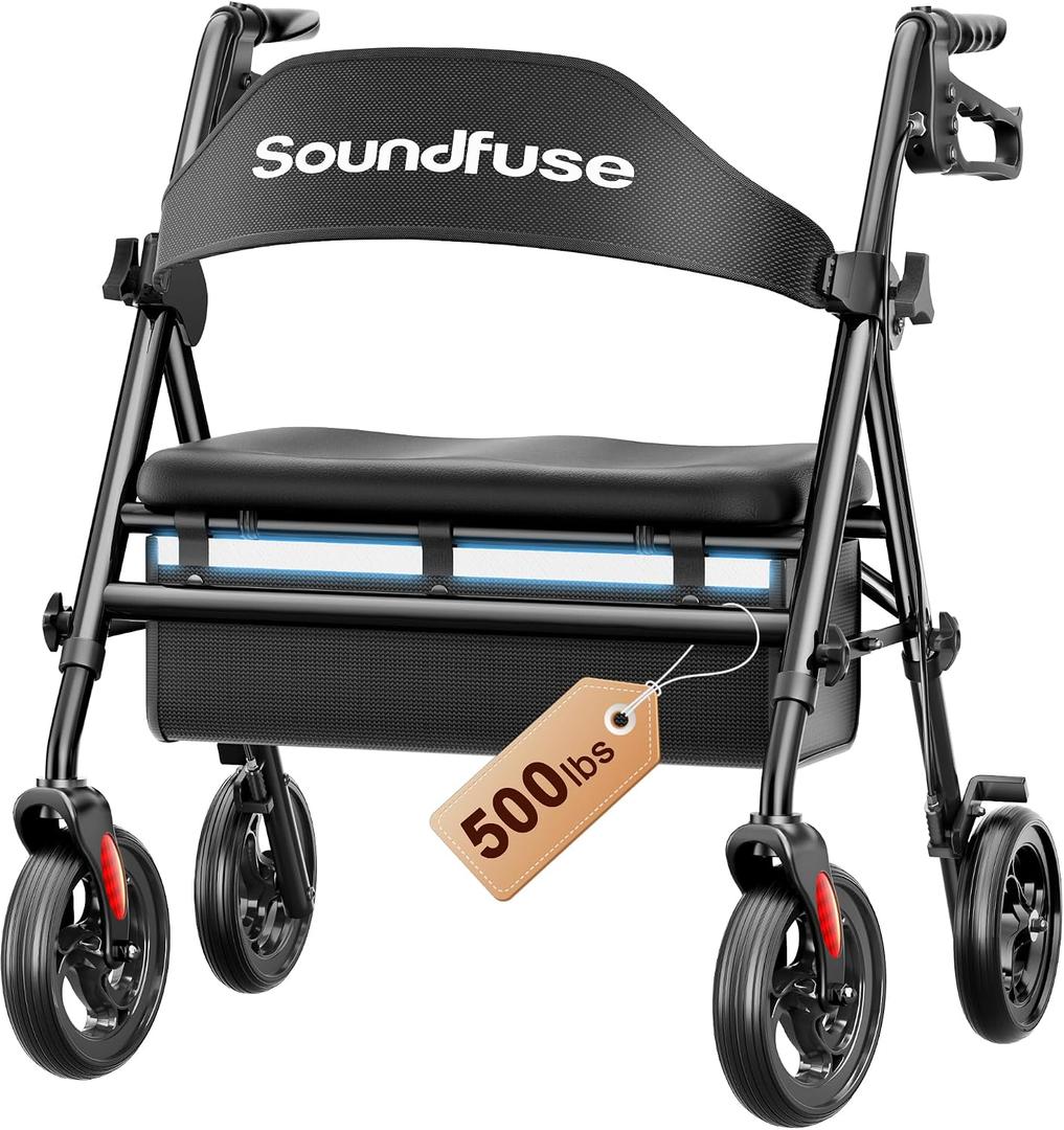 Soundfuse Foldable Bariatric Walker for Seniors, 20" Ergonomic Padded Seat