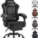 GTPLAYER Big and Tall Gaming Chair with Footrest, Ergonomic Office Desk Chair with 4.4in Thick Cushion and Wide Wingless Seat, Comfortable Leather Computer Chair, Predator Series, Black