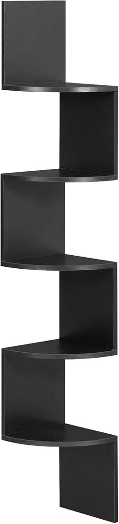 VASAGLE Corner Shelf Wall Mount, 5-Tier Floating Corner Bookshelf, Plant Shelf for Bedroom, Living Room, Bathroom, Home Office, Ink Black