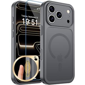 Magnetic for iPhone 17 Pro Max Case, Upgraded [Camera Control Button] [Full Camera Protection] [with 1 Screen Protector] Translucent Matte Shockproof Protective Phone Cover, Gray