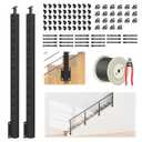 4-12FT 36" Side Mount Stair Railing Post Kits Include 2Pack Right Side Stair Posts, 150FT Wire Rope, Fasica Mount Swageless Stair Railing, 1/8" Stainless Steel Black Cable Railing Kits, RG73
